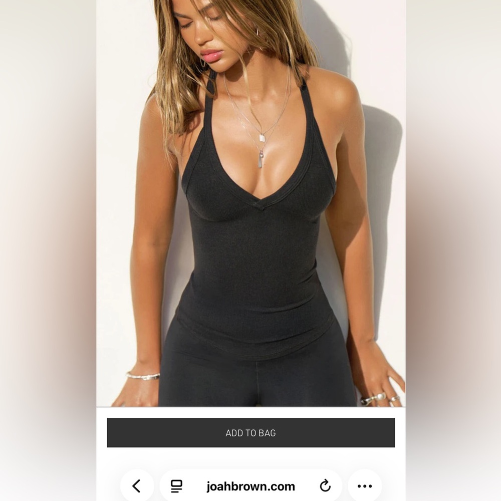 Joah Brown Black Ribbed V-Neck Tank Top